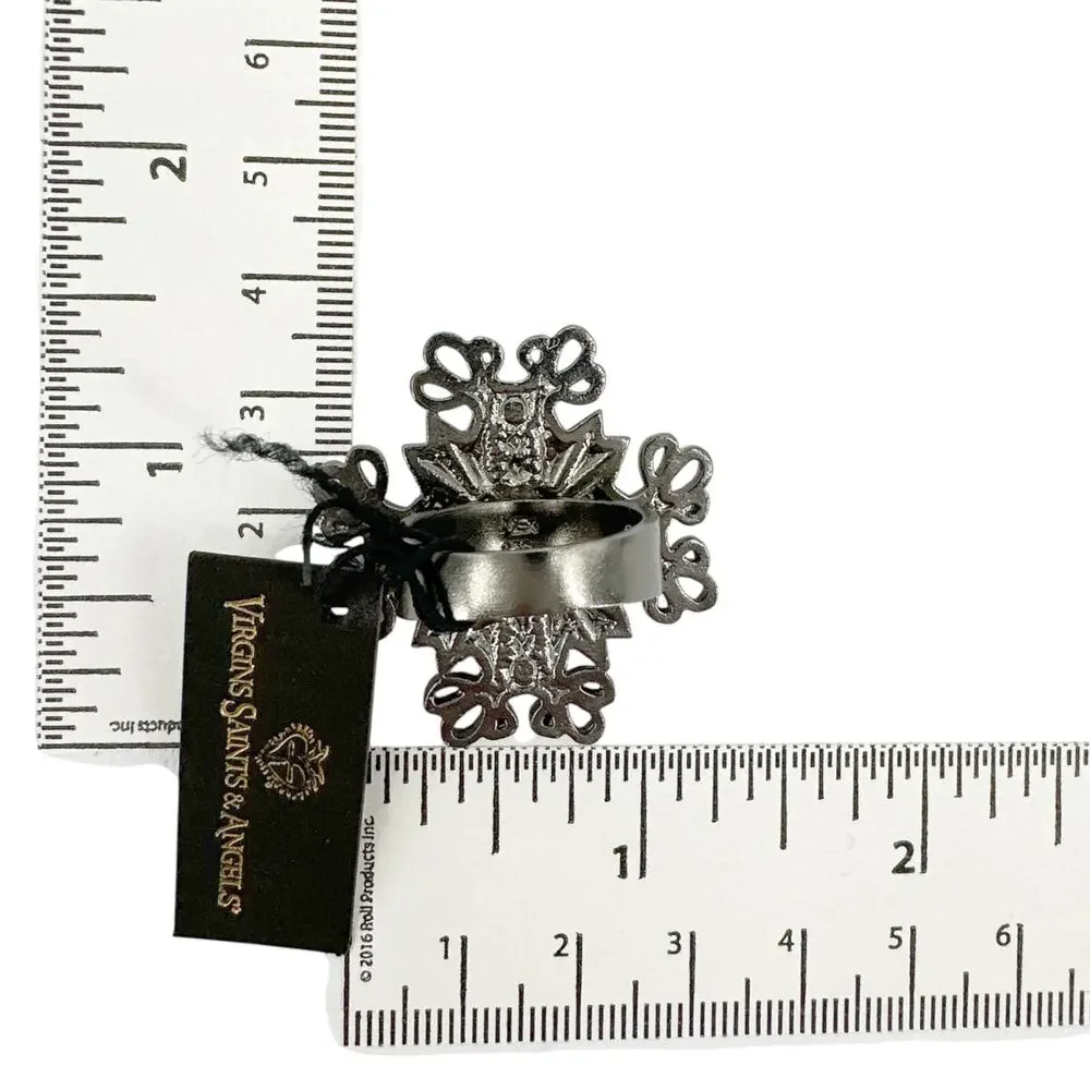 VIRGINS SAINTS & ANGELS VSA Electra Cross Ring in Gunmetal Size 7